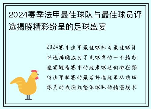 2024赛季法甲最佳球队与最佳球员评选揭晓精彩纷呈的足球盛宴