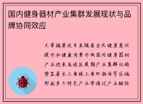 国内健身器材产业集群发展现状与品牌协同效应