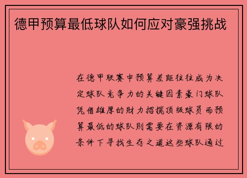 德甲预算最低球队如何应对豪强挑战